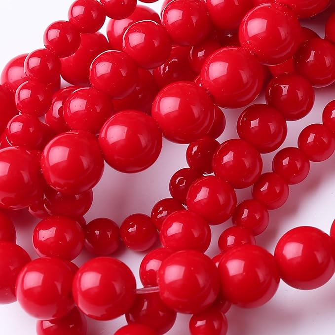 Ruby Glass Stone Beads for Jewelry Making DIY Gemstone Round Crystal Bracelet Necklace 1 Strand 15.5inch 60PCS 6MM