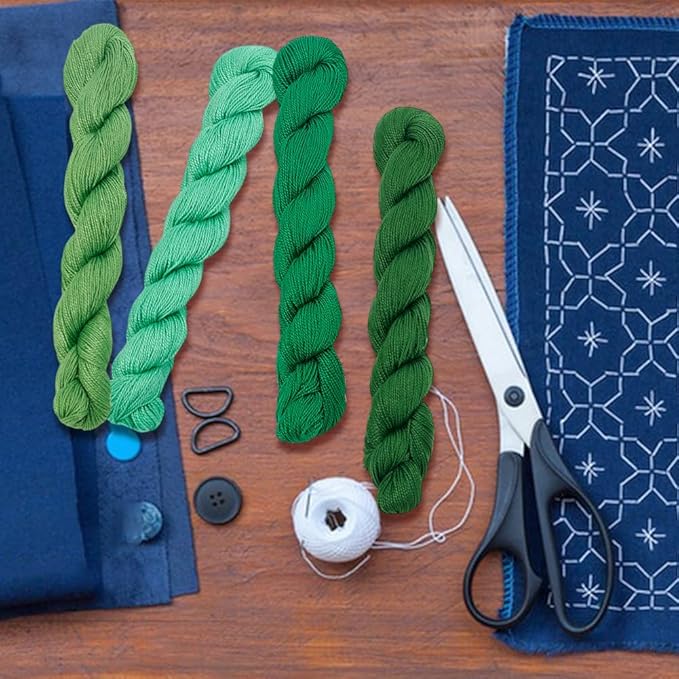 FREEBLOSS 4 Pcs Sashiko Thread Sashiko Skein 100 M*4 Colors(Green) Cotton Embroidery Thread Japanese Quilting & Embroidery Sashiko Kit Supplies Sewing Thread
