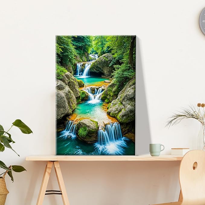 JOOZ Paint by Numbers Kit for Adults with Frame Waterfall Paint by Number with Easel Mountain Adult Paint by Number Kits Framed Canvas DIY Oil Painting Kits for Gift Home Wall Decor 8x12 Inch