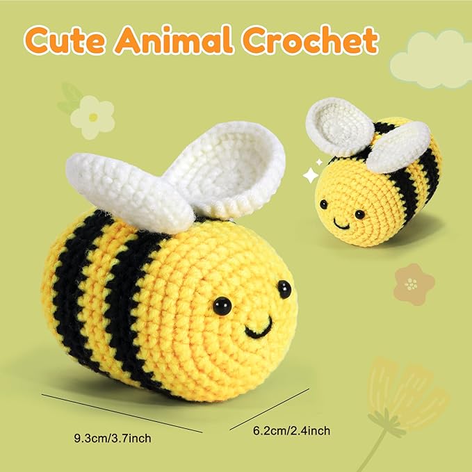 Karsspor Crochet Kit for Beginners, Crochet Starter Kit with Detailed Instructions and Video Tutorials, Complete Crochet Animal Kit, Crochet for Adults Kids, Adorable Bee
