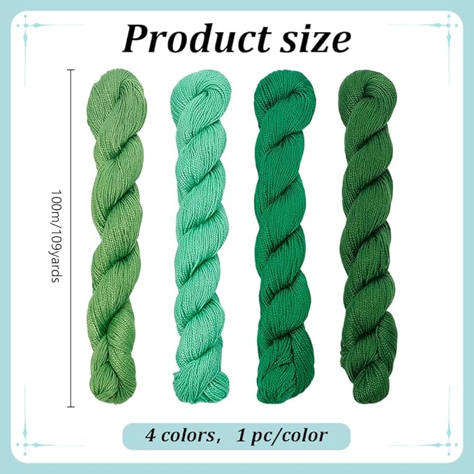 FREEBLOSS 4 Pcs Sashiko Thread Sashiko Skein 100 M*4 Colors(Green) Cotton Embroidery Thread Japanese Quilting & Embroidery Sashiko Kit Supplies Sewing Thread