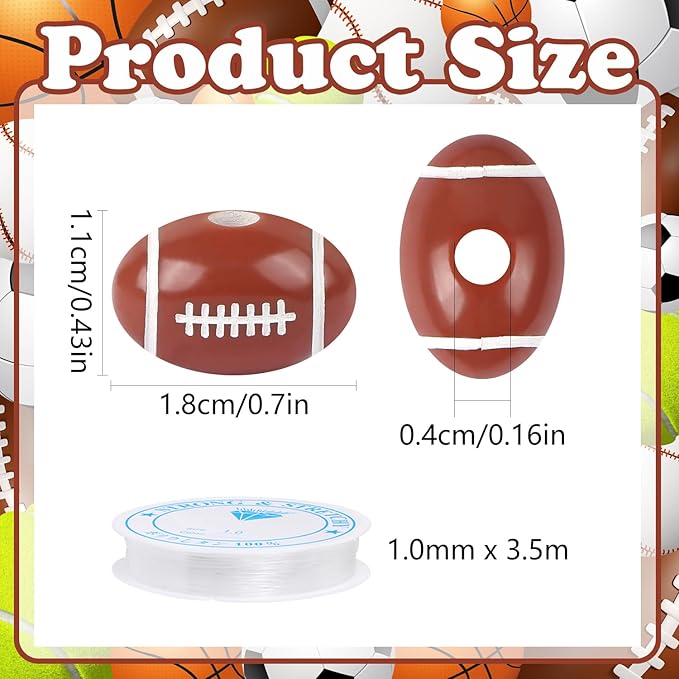 100pcs 18mm Football Beads with 5.5 Yard Elastic Rope,Acrylic Sports Beads DIY Spacer for Necklace Bracelet Keychains Handmade Jewelry Making Accessories Craft Supplies(Rugby)