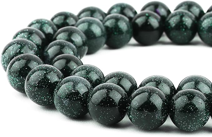 Sand Stone Beads for Jewelry Making - 8mm Gemstone Round Beads for Bracelets(44-47pcs, Green Sand)