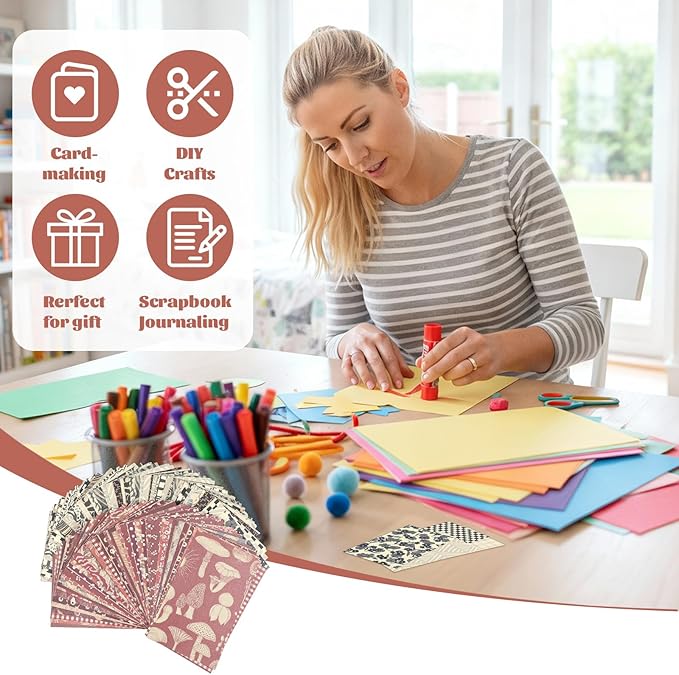180 Sheets Patterned Paper, Scrapbook Paper for Decoration, Scrapbook Supplies Kit for Writing Planner (Red, Gray, Brown)