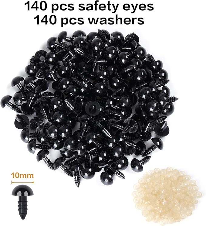 XKDOUS 10mm Safety Eyes, 280pcs for Crocheting, Crochet Eyes for Amigurumi, Stuffed Animal Doll Eyes for DIY Crafts