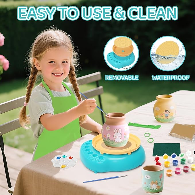 Pottery Wheel for Kids, Arts & Crafts Pottery Painting Toys Kit for Kids Ages 8-12, Art Supplies with 3 Pack Air Dry Clay and Clay Tools, Birthday Easter Gift for Girls Boys 6 7 8 9 10 11 12