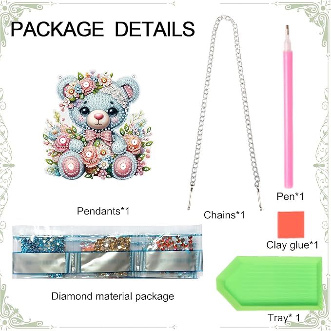 DIY 5D Diamond Painting Hanging Kit Blue Bear Doll Pattern, Sparkling Diamond Art Kit for Adults, Diamond Art Pendant Ornament Craft for Wall, Door, Home and Garden Decor
