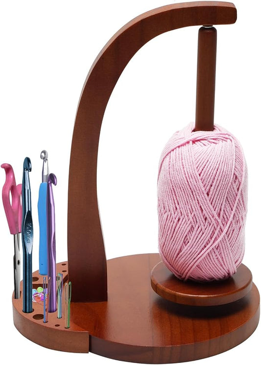 eZAKKA Crochet Yarn Holder for Crocheting, Upgraded Magnetic Wooden Yarn Stand with Organizer Base, Portable Crochet Yarn Holder Spinner for Knitting Accessories Crochet Tools, Crochet Gift for Women