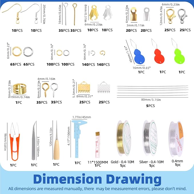Glarks 1250Pcs Jewelry Making Kit, Jewelry Making Supplies with Jewelry Making Pliers Tool, Beading Wires, Jewelry Findings for Jewelry Making, Wrapping and Repair