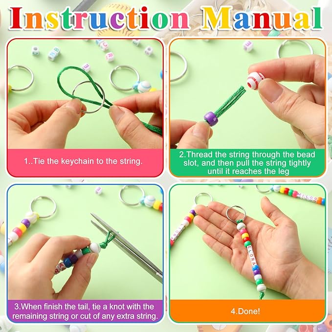 Landical 564 Pcs Baseball Keychain Making Kit DIY Basketball Bead Keychain Set Craft Adjustable Sport Letter Bead Sport Theme Party Favor Gift Backpack Accessories Holiday Decoration(Vivid Color)