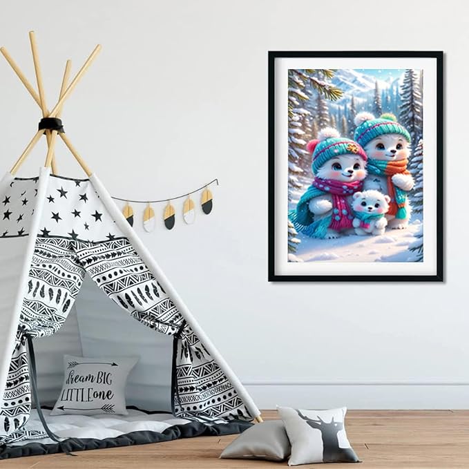 DIYDECORFUN Diamond Painting Kits for Adults Beginners, Bear Family 5D Full Round Drill Diamond Art Kit, Cute Animal DIY Diamond Dot Gem Arts Crafts for Home Wall Decor Relaxing Hobby Gift 12x16 Inch