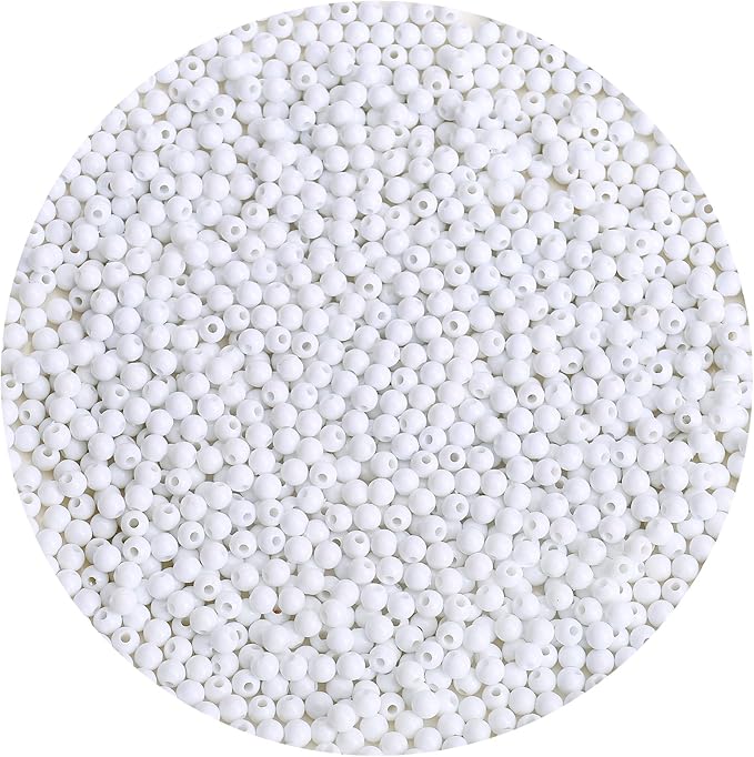 bonny boxx 2000pcs 4mm smooth white acrylic round beads, plastic resin bubblegum balls chunky gumball beads for necklace and bracelet making, crafting supplies