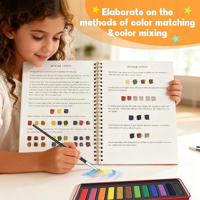 TLM Beginner Watercolor Kit, Multi Theme with 12-Color Palette & 1 Brushes, Premium Bleed-Resistant Paper Art Set, Easy-to-Learn Painting Kit for Creative Exploration & Gifting
