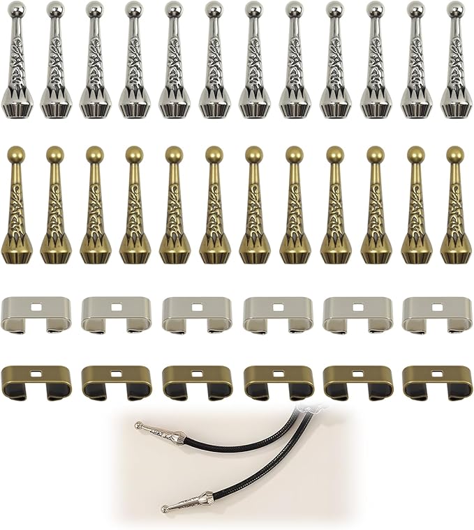 36 Pcs Bolo Tie Findings Kit with 12 Silver End Tips 12 Bronze End Tips 6 Silver Slides 6 Bronze Slides for Jewelry Making Cowboy Ties Necklace Ends DIY Accessories (36 Pcs Bolo Tie Findings Kit)