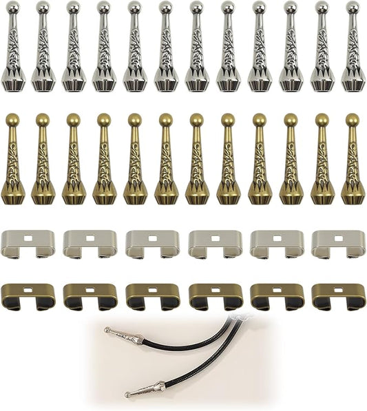36 Pcs Bolo Tie Findings Kit with 12 Silver End Tips 12 Bronze End Tips 6 Silver Slides 6 Bronze Slides for Jewelry Making Cowboy Ties Necklace Ends DIY Accessories (36 Pcs Bolo Tie Findings Kit)