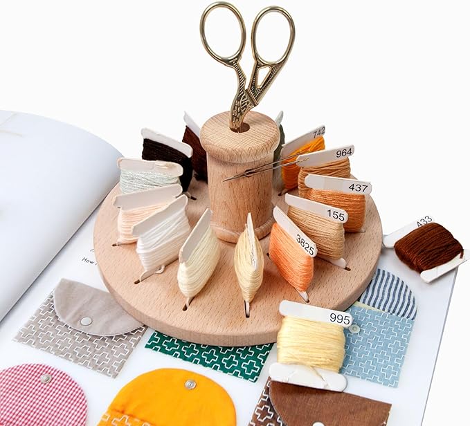 Lampstop Bobbin Rack for Embroidery Floss Beech Wood Floss Organizer (Round)