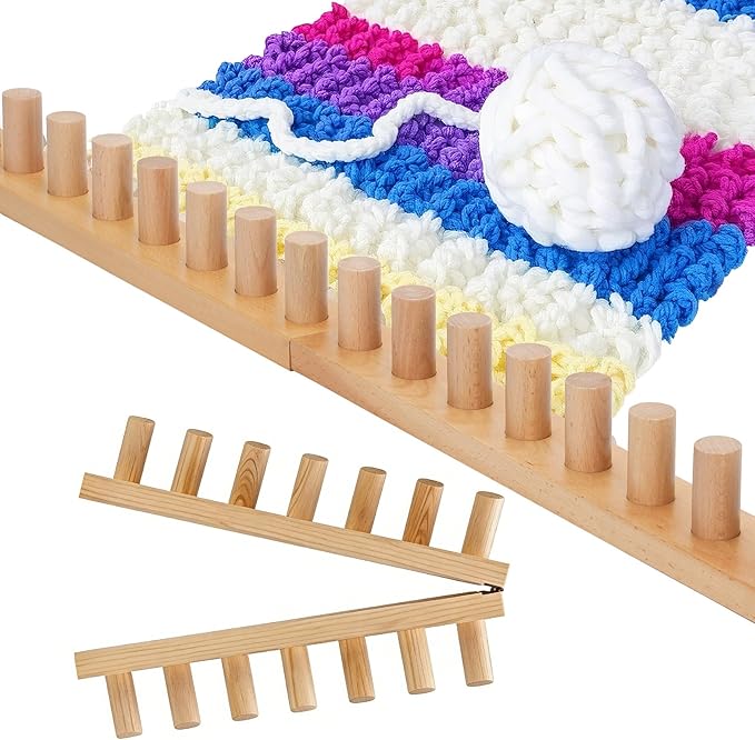 Sienson 30in Chunky Knitting Loom for Blanket Making – Foldable Wood Frame, Portable DIY Hand Knitting Kit for Beginners, Reusable Blanket Loom for Bulky Yarn Crafts & Gifts