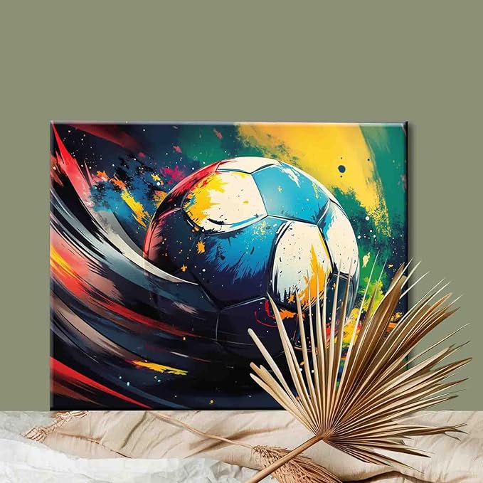 Aihonmin DIY Paint by Numbers,Colorful Soccer,Canvas Oil Painting Kit for Kids & Adults,16X20 inch Drawing Paintwork Acrylic Pigment,for Boys Room Wall Decor Sports Decor for Boys Bedroom Frameless