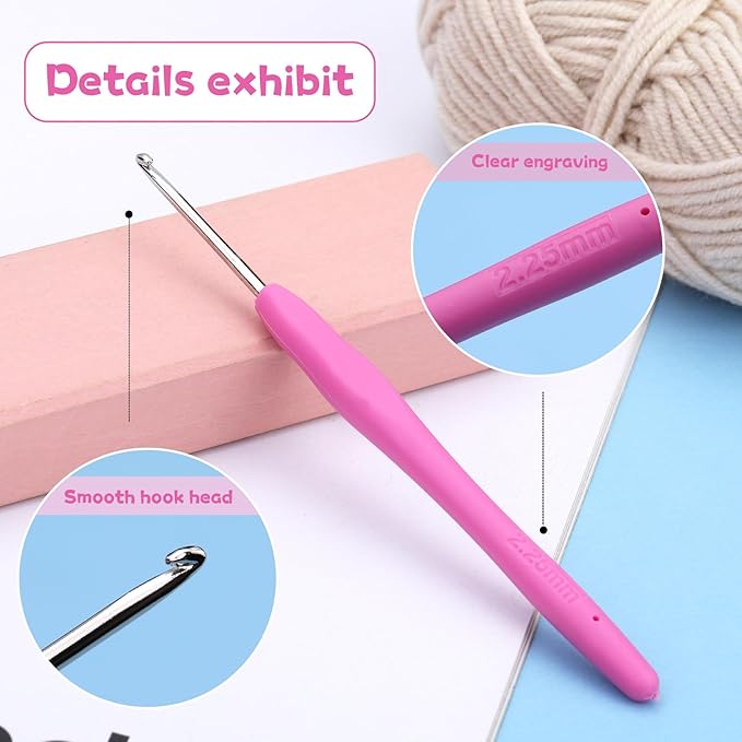 2.25 mm Crochet Hook, Ergonomic Handle for Arthritic Hands, Extra Long  Knitting Needles for Beginners and Crocheting Yarn (2.25 mm)