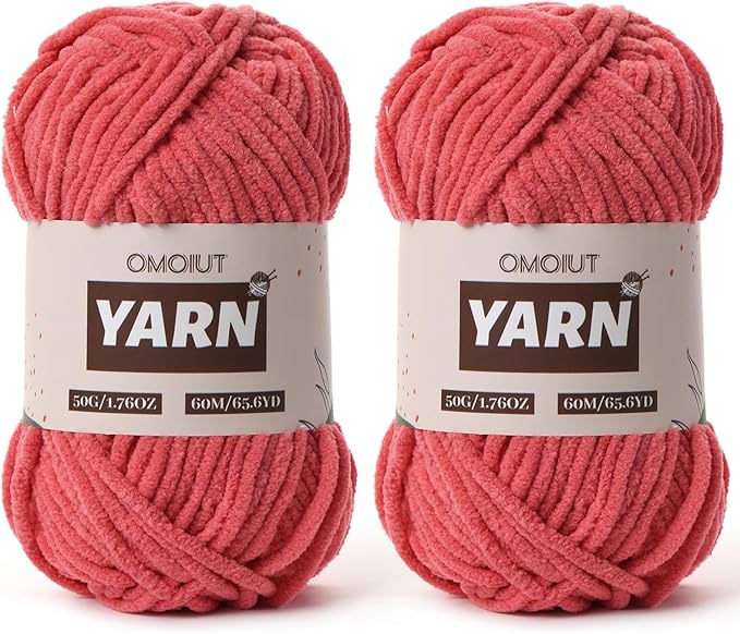 2 Packs Plush Chenille Chunky Crochet Yarn - Baby Yarn for Crocheting Soft - Velvet Yarns Knitting for Blankets Crafts - Fluffy Amigurumi Yarns 100g/131yds (2 Watermelon Red)