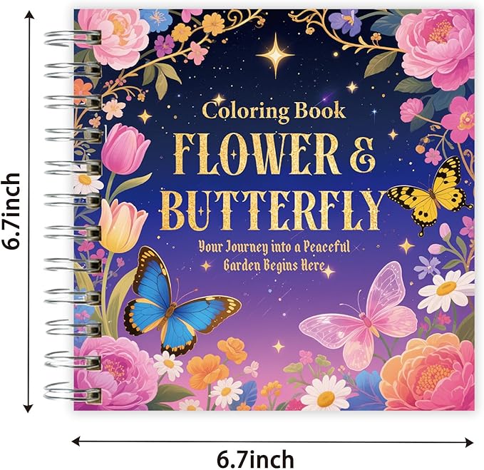 ZHIJIANHZ Adult Coloring Book for Women with Floral and Butterfly Designs,6.7x6.7 Inch 30 Pages for Relaxation and Stress Relief, Beautiful Flowers and Garden Scenes for Anxiety Relief