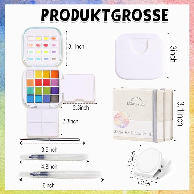 Mini Travel Watercolor Paint Set - Small Pocket Water Colors Paint Set with 16 Colors, Sketchbook, Brush, Clip, Portable Painting Art Kit for Adult, Beginners, Artists & Painting Enthusiasts