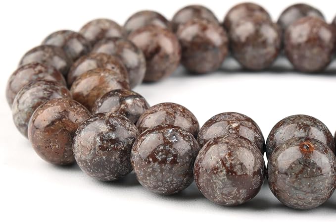 Natural Stone Beads for Jewelry Making - 10mm Gemstone Round Beads for Bracelets(35-38pcs, Brown Snowflake)