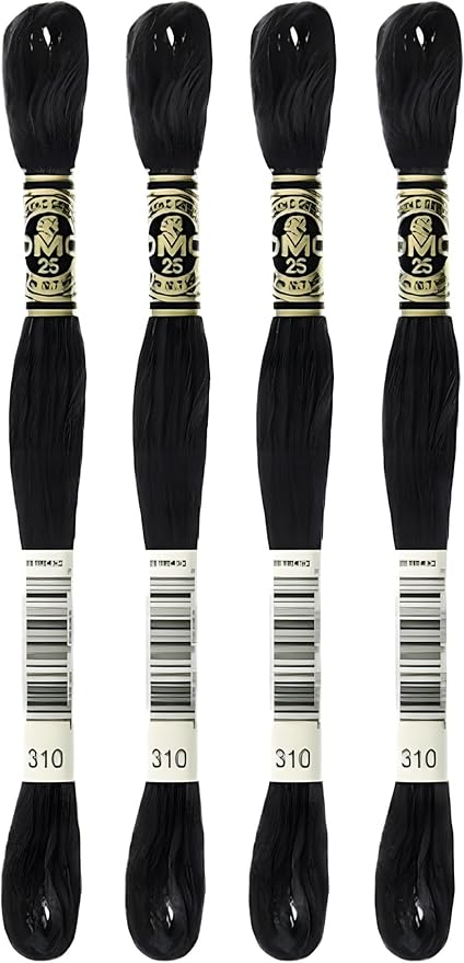 DMC Embroidery Floss Mouline Special Black (310), Cream(712), White(Blanc) -3 Colors Thread Bundle with DMC Embroidery Hand Needles 3-9, INCELER Supplies