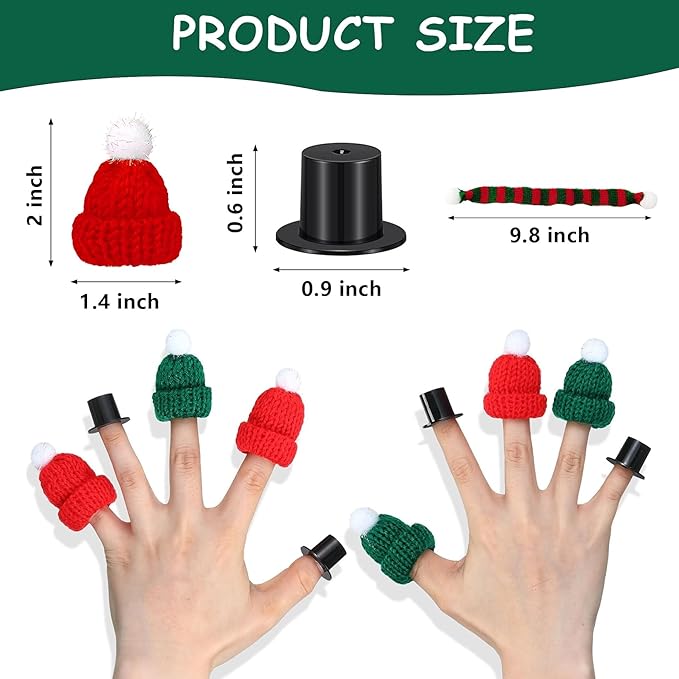 30 Pcs Mini Knit Hats and Christmas Scarves Set with 20 Pcs Black Plastic Miniature Top Caps for Tree Ornaments, DIY Art Crafts, Snowman Doll