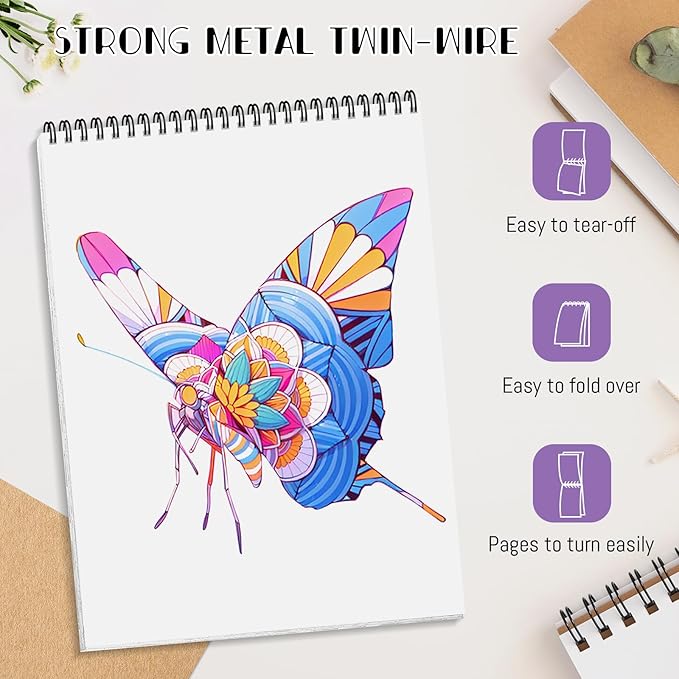 3Pcs Adult Coloring Book Spiral Bound, Mandala Coloring Book for Adult Relaxation, Original Design with 72 Patterns, Thick Paper One Sided Design, Hand-Drawn Design, Anxiety Relief Mindfulness Gifts