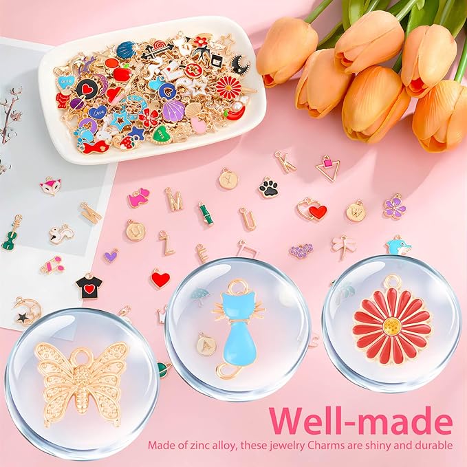 Flasoo 404Pcs Gold Charms for Jewelry Making, Assorted Bracelet Charm Letter Charms for DIY Jewelry Making Necklace Bracelet, Keychains and Crafts