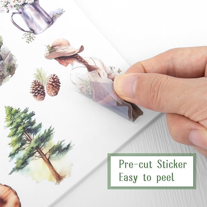 Dizdkizd Countryside Scrapbook Sticker, 179 Die Cuts PET and Paper Journaling Sticker Kit, Cottagecore Aesthetic Stickers for Bullet Journals, Planners, Collage