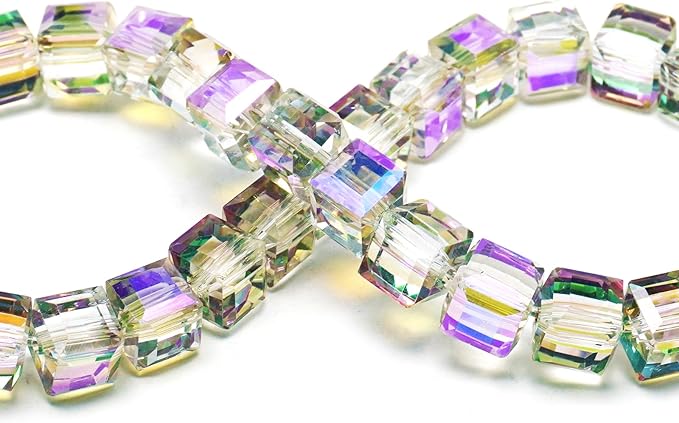 6mm Sparkle Cube Crystal Beads for Jewelry Making - Faceted Spacer Beads for Bracelets(94-100pcs, Translucent Purple)