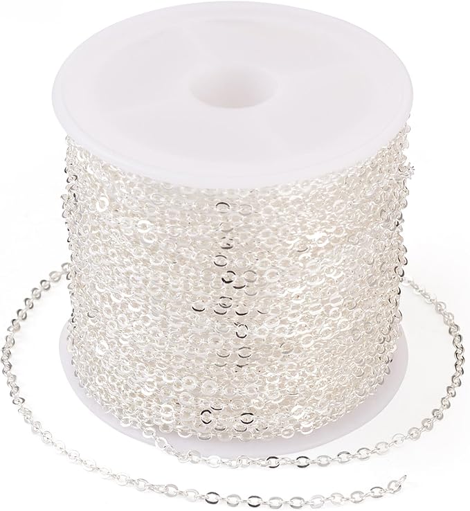 Sparkeads 32.8 Feet 10M Silver Chains Iron Flat Oval Cable Chains Metal Link Chains Soldered with Spool Bulk for Jewelry Craft Necklace Bracelet DIY Women Earring Valentine