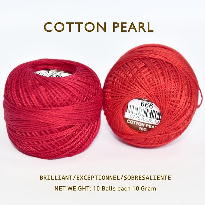 Double Mercerized Egyptian Long Staple Cotton Pearl Thread Ball 10 Grams Rainbow Color Embroidery Thread 10 Colors per Box for Crochet Hardanger Cross Stitch Hand Embroidery,red Series