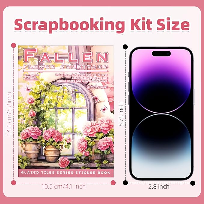 Fallen Flowers Courtyard Sticker Scrapbooking Supplies for Junk Journal, 20 Sheets PET Stickers - Vintage Journaling Stickers, Ephemera Sticker Book Pre Cut(TZ-009-001)