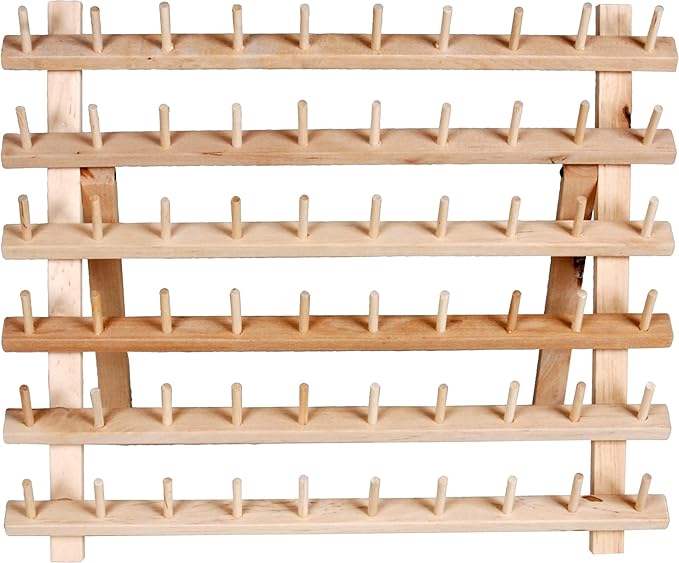Dritz Wooden Thread Rack – Holds 60 Spools – Wall-Mount or Free-Standing with Pull-Out Legs – Wood Organizer for Sewing, Quilting, & Hair Braiding