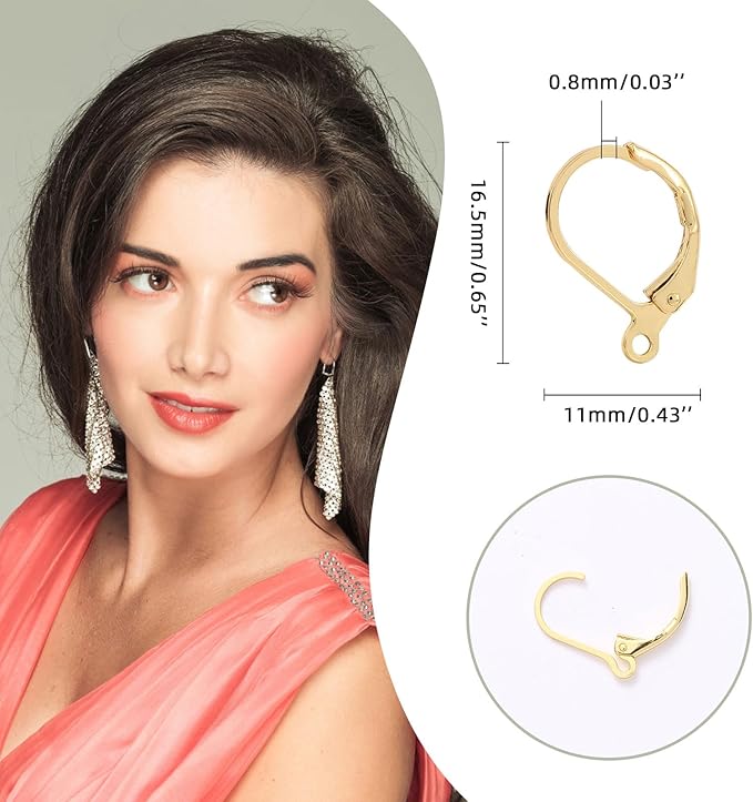 tmmate 100pcs 18k gold filled leverback earring hooks, hypoallergenic french dangle ear wire findings for diy jewelry making, metal earring components (gold)