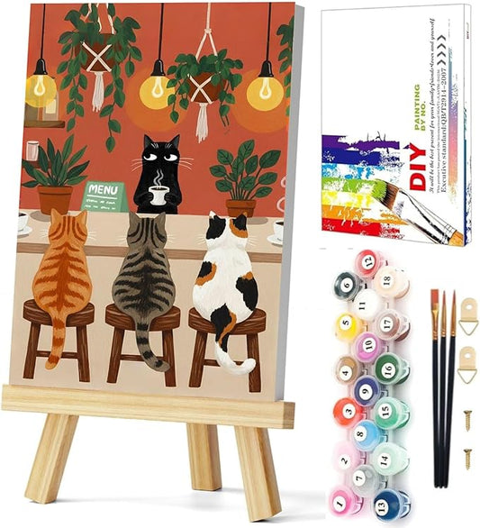 Gemozaic Framed Paint by Numbers Kit for Adults Beginner, Cats Paint by Numbers with Frame & Easel, DIY Number Painting for Adults Cat Funny for Home Wall Decor Gift, 8 x 12 Inch