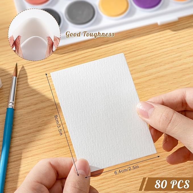 80 Sheets Watercolor Paper Bulk, 110 lb/230 GSM Cold Press White Water Color Paper for Kids Artists Drawing, Artists’ Collectible Editions Cards, Artist Trading Cards(2.5 x 3.5 Inch)