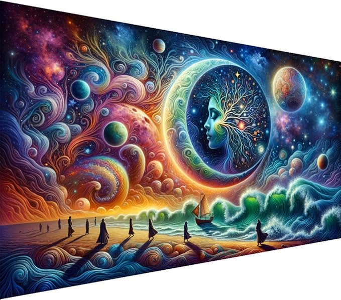 mrpwnle 5D Diamond Painting Kits for Adults, DIY Large Size Moon Diamond Art Kits for Adults, Abstract Landscape Full Drill Gem Art Kits for Home Wall Decor Gifts 27.5 X 15.7 Inch