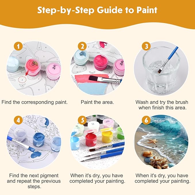 NEWENMO 4 Pack Paint by Numbers for Adults with Wooden Framed, Beach Sunset, Paint by Number Kits on Canvas for Beginner, DIY Acrylic Oil Painting Kits for Home Decor 8x12 inch, Sea Turtle