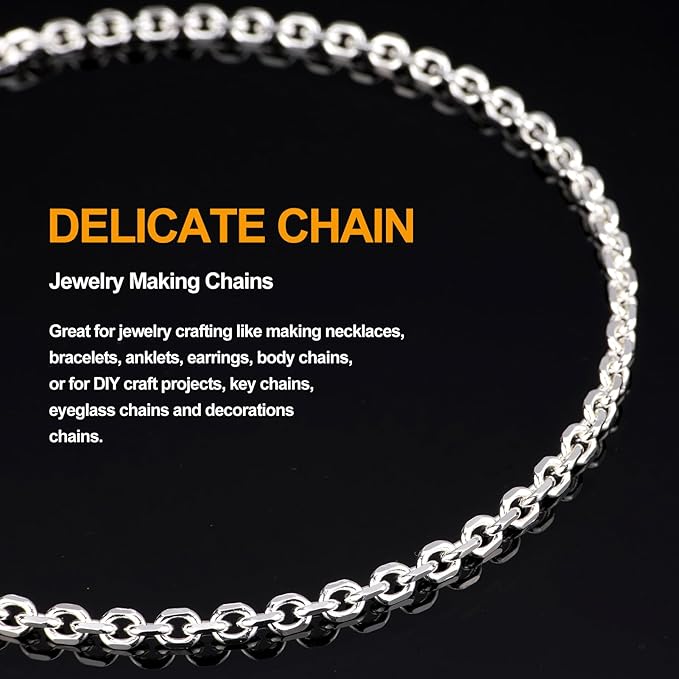 KYUNHOO 16.4 Feet Silver Jewelry Making Chains Bulk on Spool Oval Cable Chain Links for Women Men DIY Crafts with Jump Rings Lobster Clasps Supplies