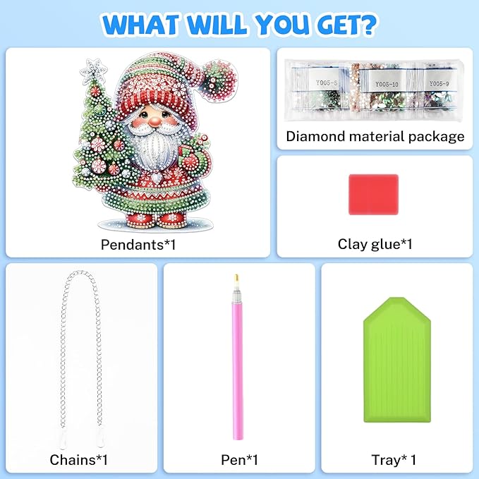 Bowetile Christmas Hanging Diamond Art Painting Kits for Adults, 5D Special Shape Diamond Art Kits Gnome, Crystal Gem Painting Arts and Crafts for Christmas Gifts for Home Garden Decor