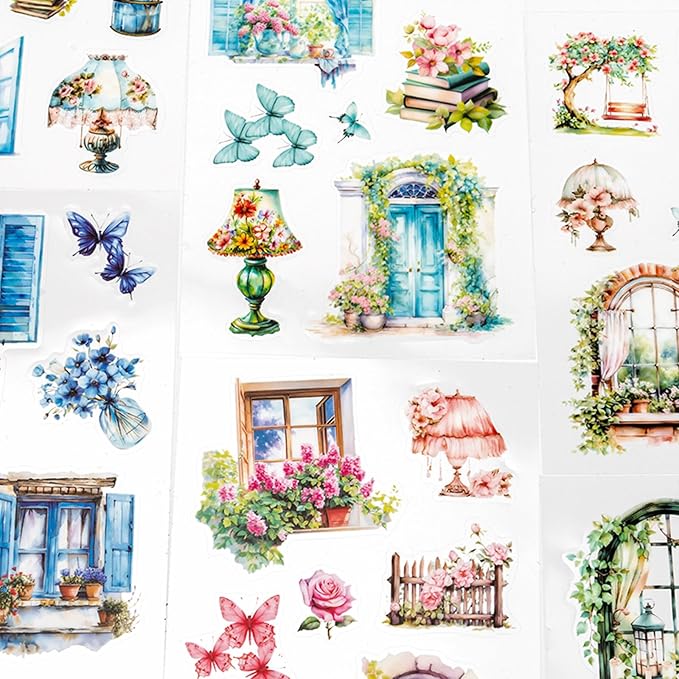 Fallen Flowers Courtyard Sticker Scrapbooking Supplies for Junk Journal, 20 Sheets PET Stickers - Vintage Journaling Stickers, Ephemera Sticker Book Pre Cut(TZ-009-001)