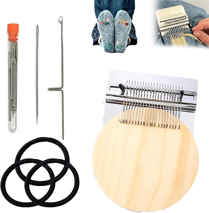 PatchMaker 2.0 Kit, Knitting Kit for Beginners, Mini Portable Patch Darning Loom Kit, Patchwork Weaving Tool Set for Quickly Sewing Repair (14 Hooks)