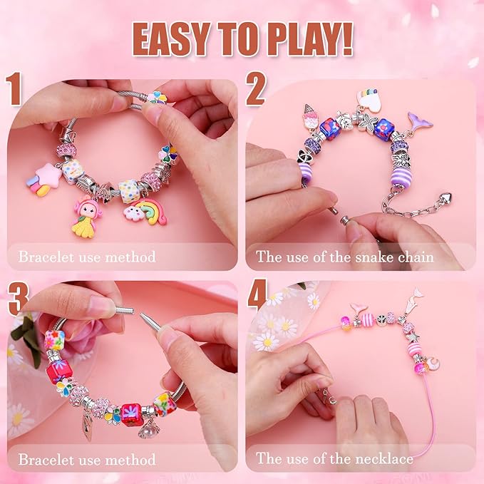 aipridy charm bracelet making kit,unicorn mermaid crafts gifts set can inspires imagination and creativity,jewelry making kit perfect gifts for girls 5-12 years old (84 pieces)