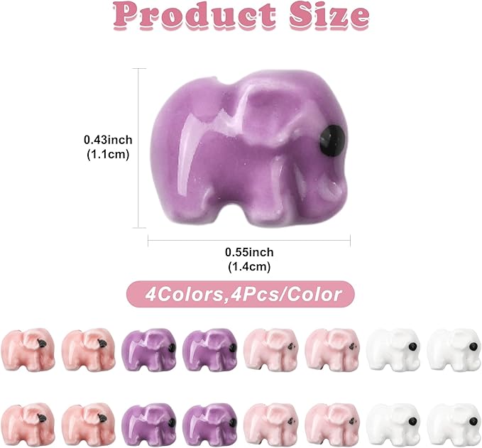18Pcs Porcelain Ceramic Elephant Beads, 4 Colors Cute Animal Porcelain Loose Spacer Beads for DIY Necklaces Bracelets Crafts Supplies Jewelry Accessories