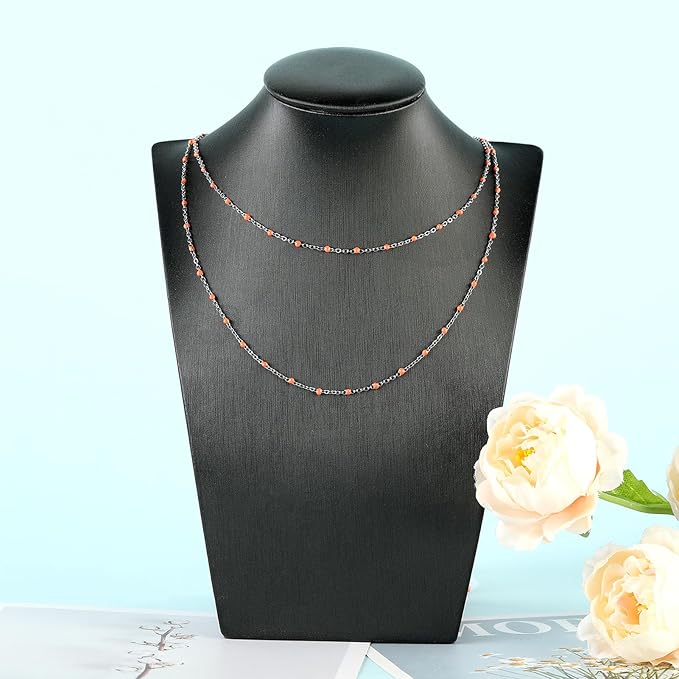UMAOKANG 33 Feet Stainless Steel Jewelry Chains Bulk for Women Necklace DIY Orange Enamel Beaded Chain for Jewelry Making with Jump Rings and Lobster Clasps