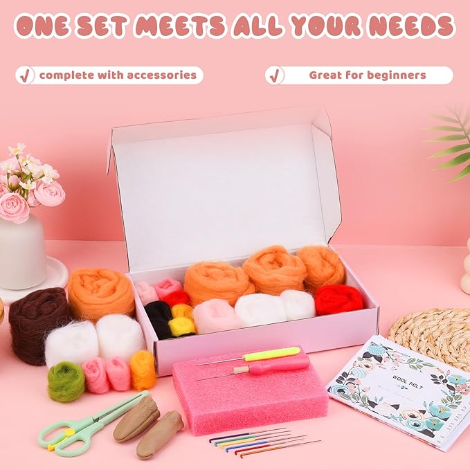 UOOU Needle Felting Kit, Wool Felting Kit with 6 Pcs Colorful Needle Felting Needles and Instructions, Wool Felting Supplies for Adults and Beginners